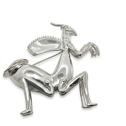 "Carnivorous mantis" silver-plated brass brooch
